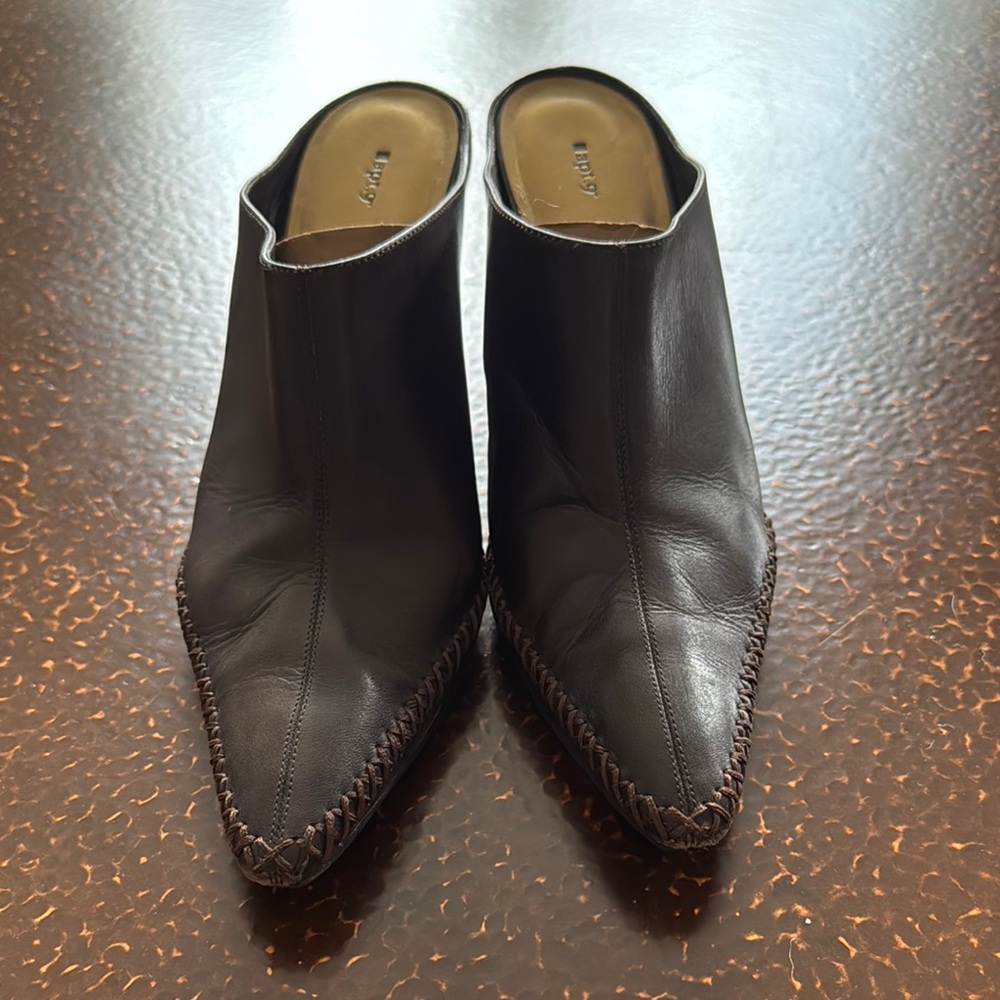 Brown Leather Mules with Braided Detail